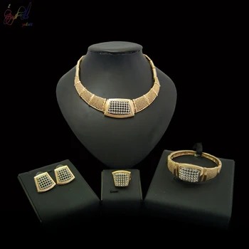 

Yulaili Jewelry sets wedding crystal Heart Fashion bridal african gold color Necklace earrings Bracelet women Party sets.