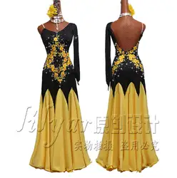Современные танцы Конкурс платья для женщин платья для выступлений черный наклонной плеча светло желтый вышитые воды алмаз