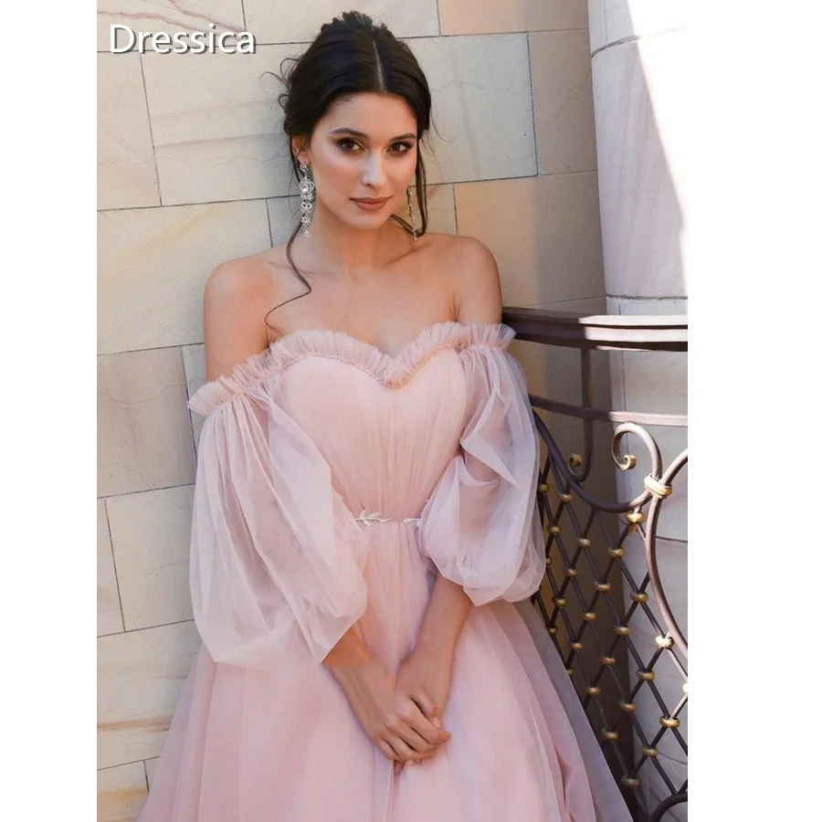 

Blush Pink Wedding Dress with Illusion Sheer Latern Sleeve Sweetheart Bridal Gown 2019 New