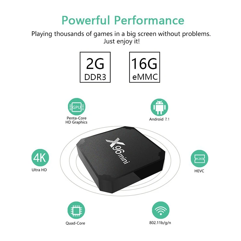 X96 Мини ТВ приставка на базе Android box set top четырехъядерный Amlogic S905W 7 1 2 4G/5 8 GHz Wifi HD2.0 4 k