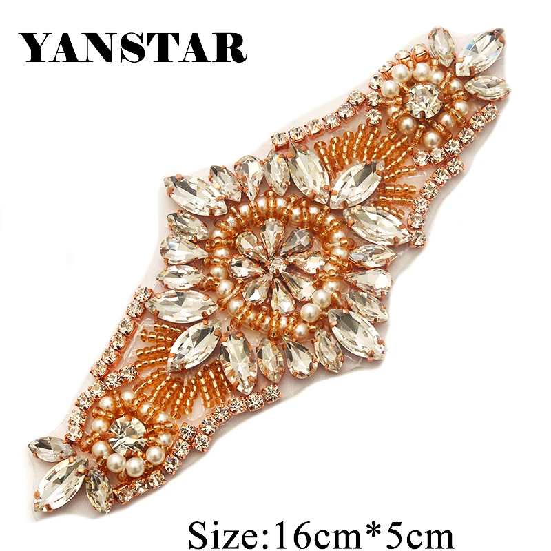 

YANTAR 2PCS Hand Rhinestones Appliques With Beads Sewing On Wedding Dresses Belt Rhinestones Appliques Pearl Accessory YS861