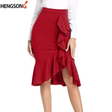 Новинка, модная женская юбка «рыбий хвост», несимметричные оборки, элегантная юбка с высокой талией, сексуальная сумка на бедрах, офисные женские юбки до колен