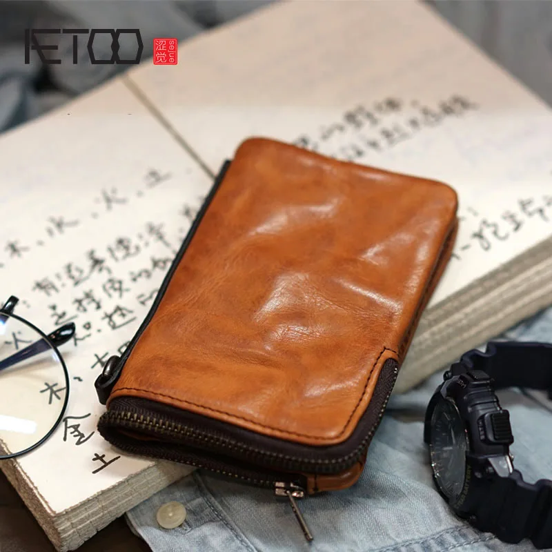 

BJYL Original men's ladies old leather handmade cowhide section two fold retro wallet simple wallet Japanese wallet