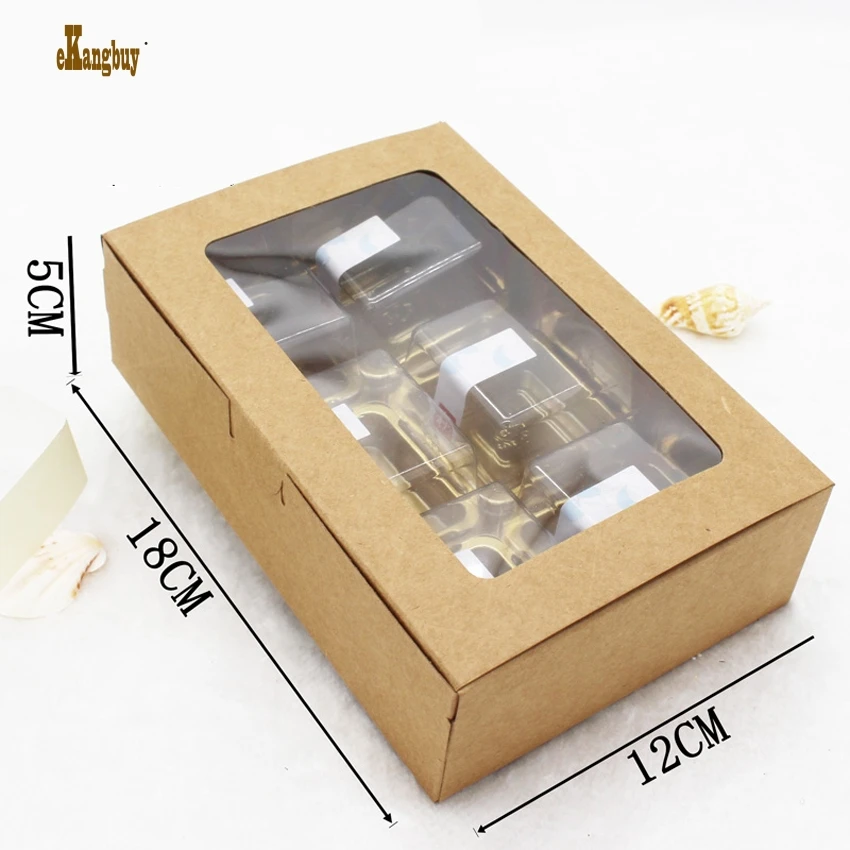 20 шт./лот 18X12X5cm крафт бумага 6 Лун торты в коробке с ПВХ окна Подарочная коробка