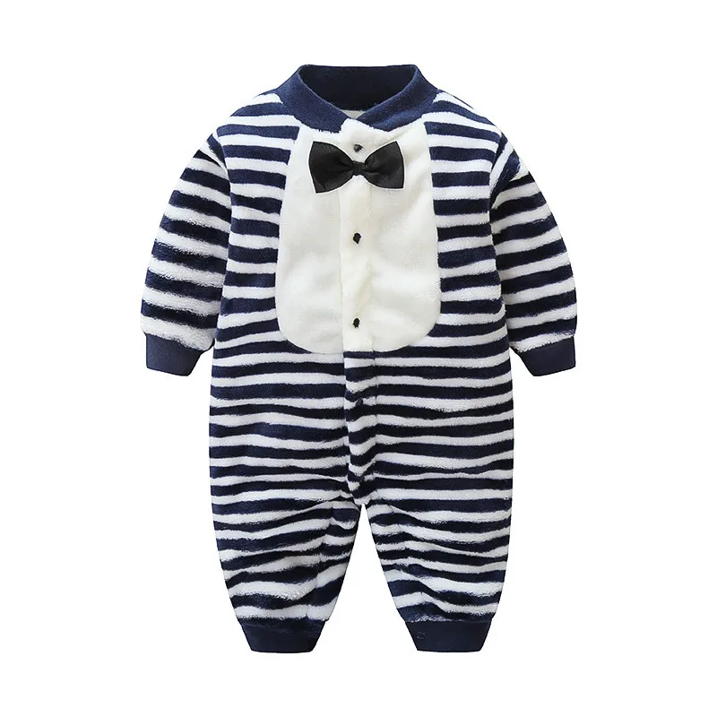 

BibiCola baby rompers 2018 autumn cotton fleeve velvet jumpsuit for newborn clothes toddle bebe boys striped pajamas outfits