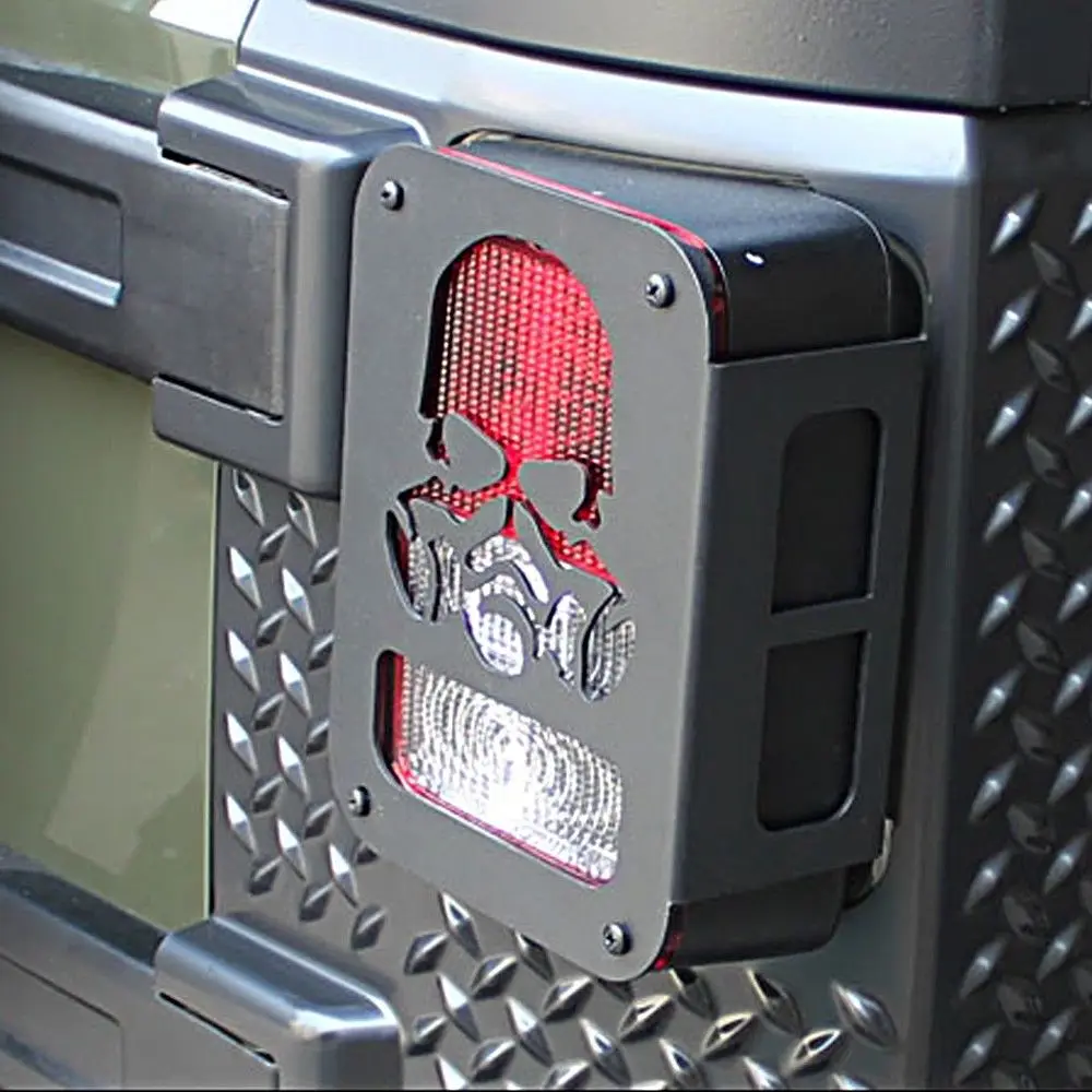Металл Череп фонарь Обложка Защитите для Jeep Wrangler JK 2007~ черный