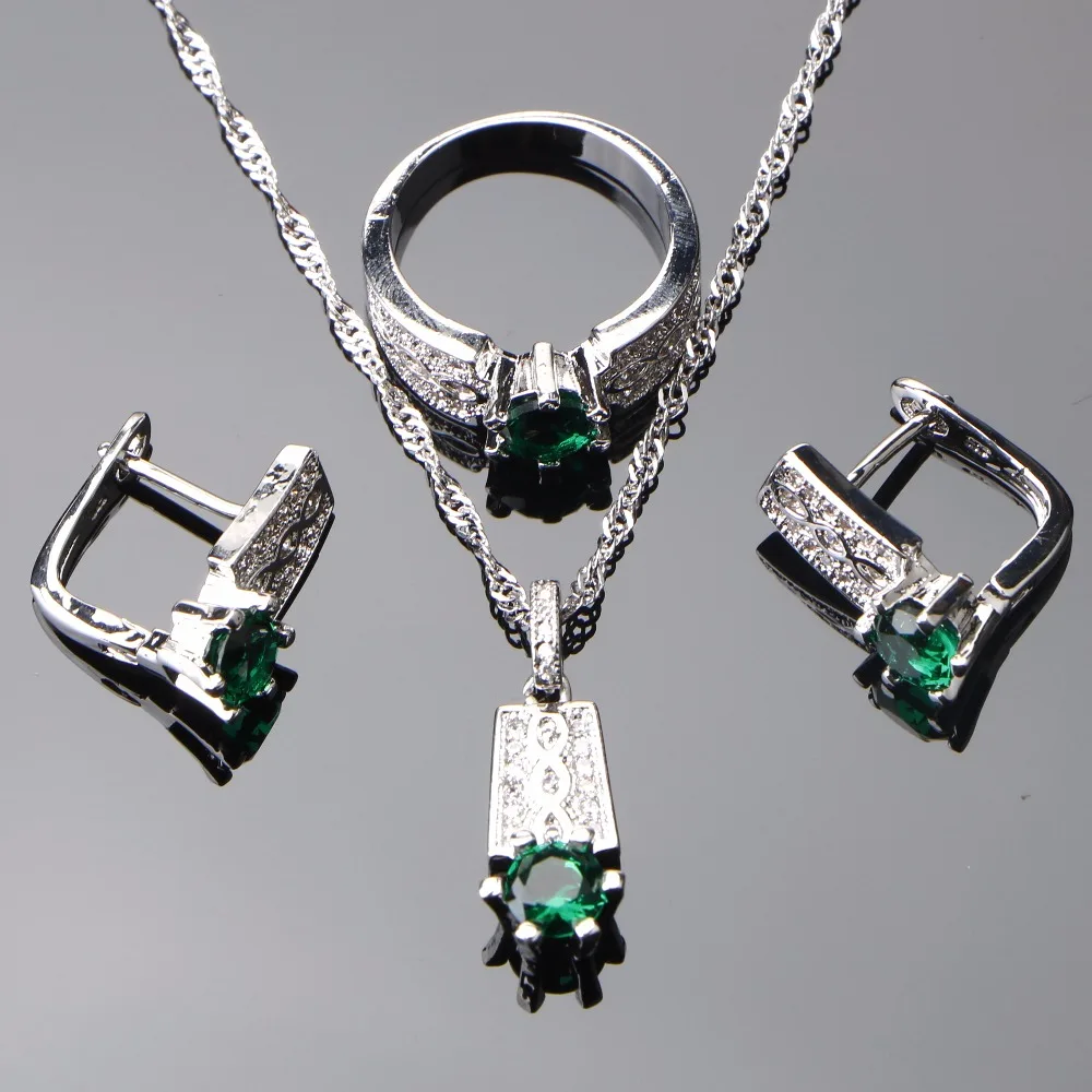 

925 Sterling Silver Bridal Jewelry Sets For Women Wedding Earrings Costume Jewelry CZ Ring Pendant&Necklace Set