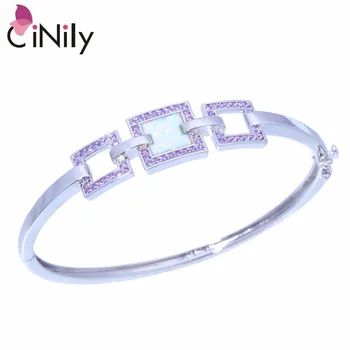 

CiNily Created White Orange Fire Opal Purple Zircon Silver Plated Wholesale for Women Jewelry Bangle Bracelet 7 5/8" OS594-95