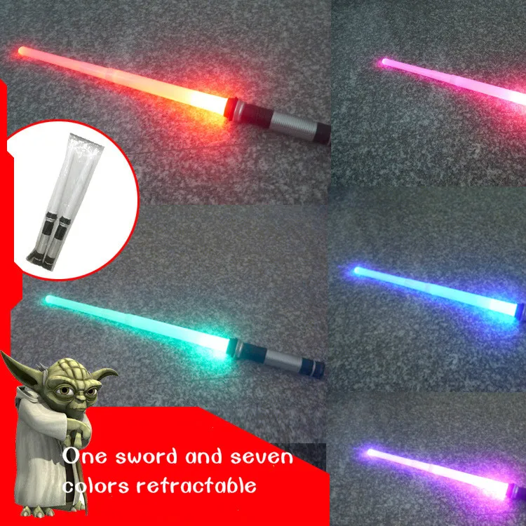 

78cm Children Adult Stage Props Lightsaber 2 in 1 Sound and Light Stick Retractable Induction Color Change Seven Color Stick