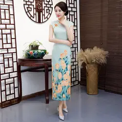 Плюс размеры XXXXL китайский для женщин элегантные длинные Qipao печатных леди Qipao женское платье Oriental женское платье-Ципао сексуальное платье