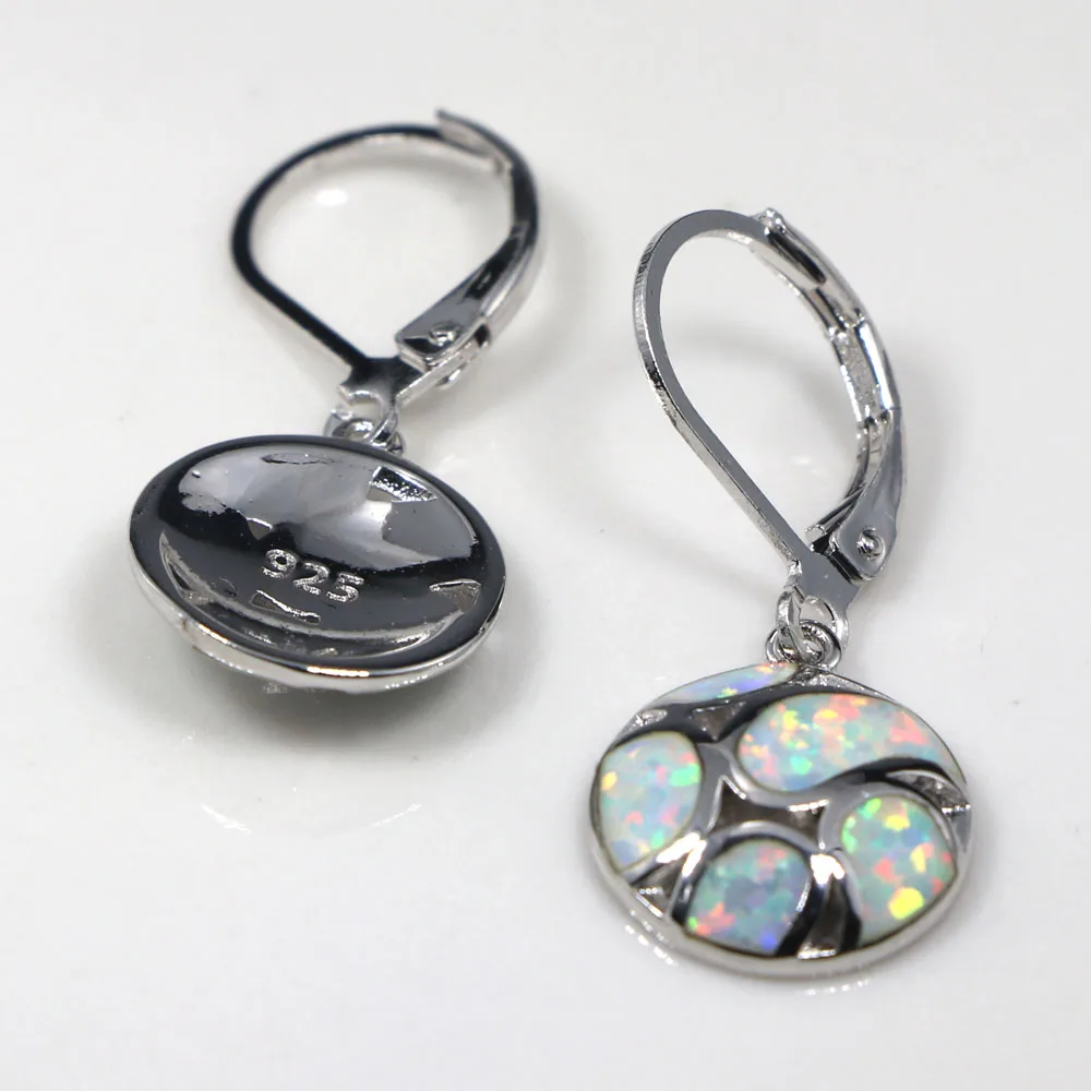 JLE150 New White / Blue Simple Round Geometric Pattern Fire Opal Earrings Women Fashion Jewelry