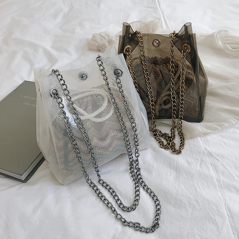 

Summer Transparent Shoulder Bags For Women 2019 New Fashion Beach Bags Fashion Ladies Chain Crossbody Bag Female PVC Handbags