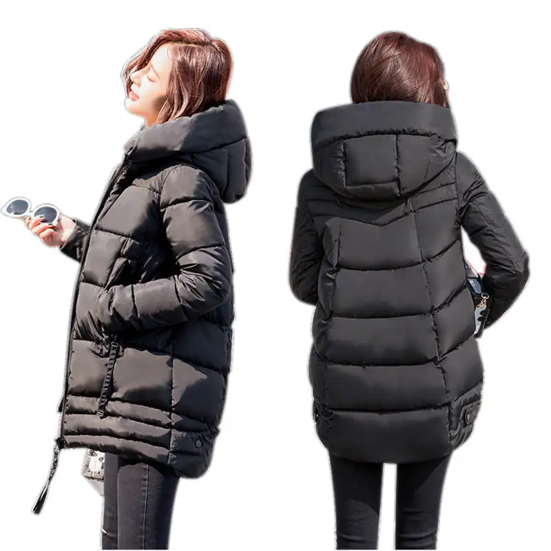 Хлопковая стеганая зимняя куртка женская с капюшоном черная Длинная женская парка Mujer теплое зимнее пальто Chaquetas Mujer хлопковое Женское пальто C4782