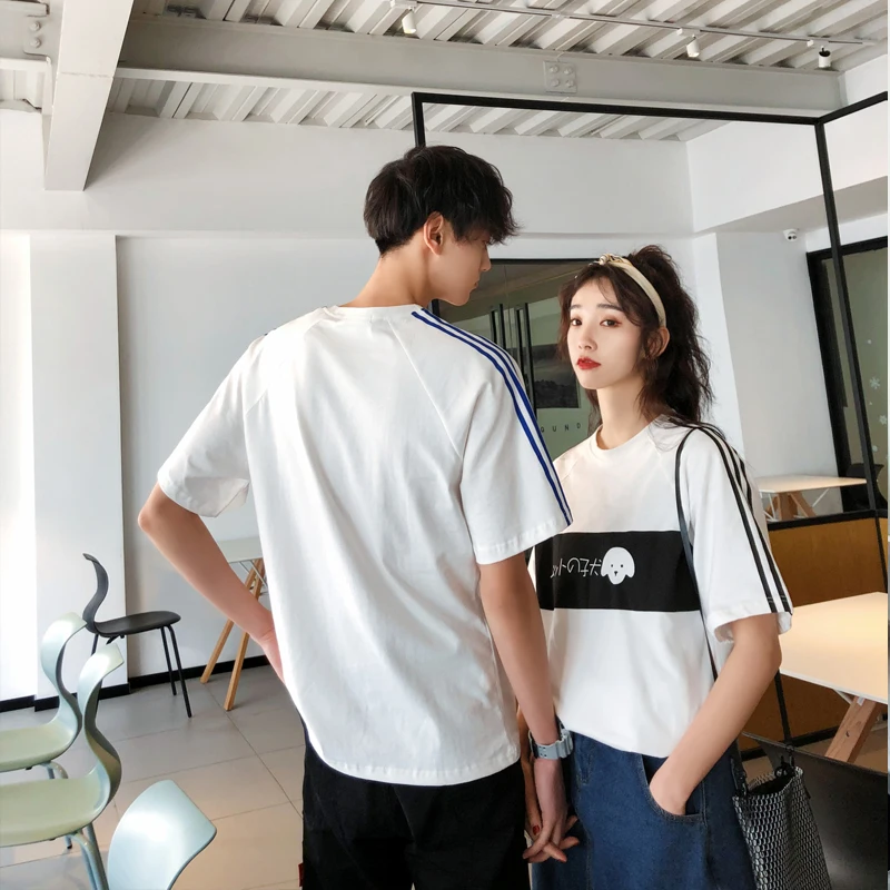 2019 Korean Matching Couple Clothes Autumn summer Loose Tops Casual T-Shirt Cute Couple T Shirts For Lovers