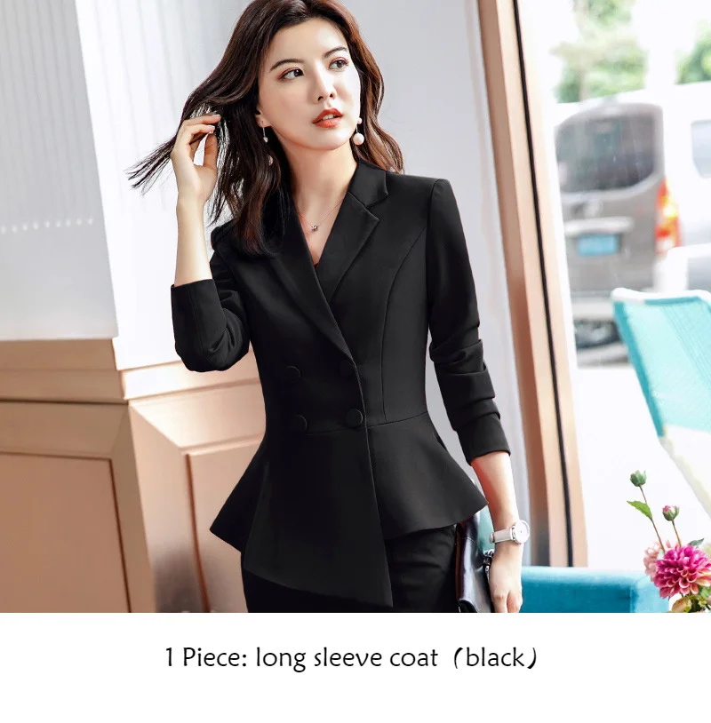 black coat Для женщин костюмы элегантный профессиональная одежда нерегулярные Chic пиджаки Офисные женские туфли модные Повседневное работы пальто брюки костюмы Женская одежда - Цвет: black coat