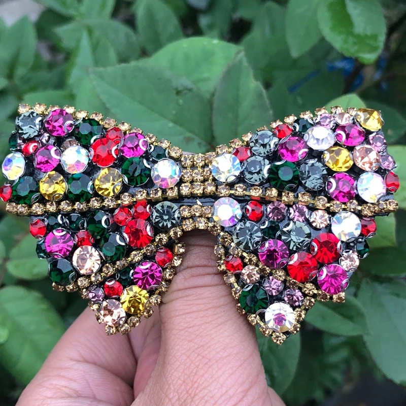 

Rhinestones bow Applique Patch vintage shoes decoration ornaments Sticky bead bow tie patch accessories
