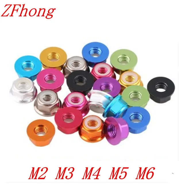 20pcs aluminum flange nylon insert lock nut m2 m3 m4 m5 m6 Anodized
