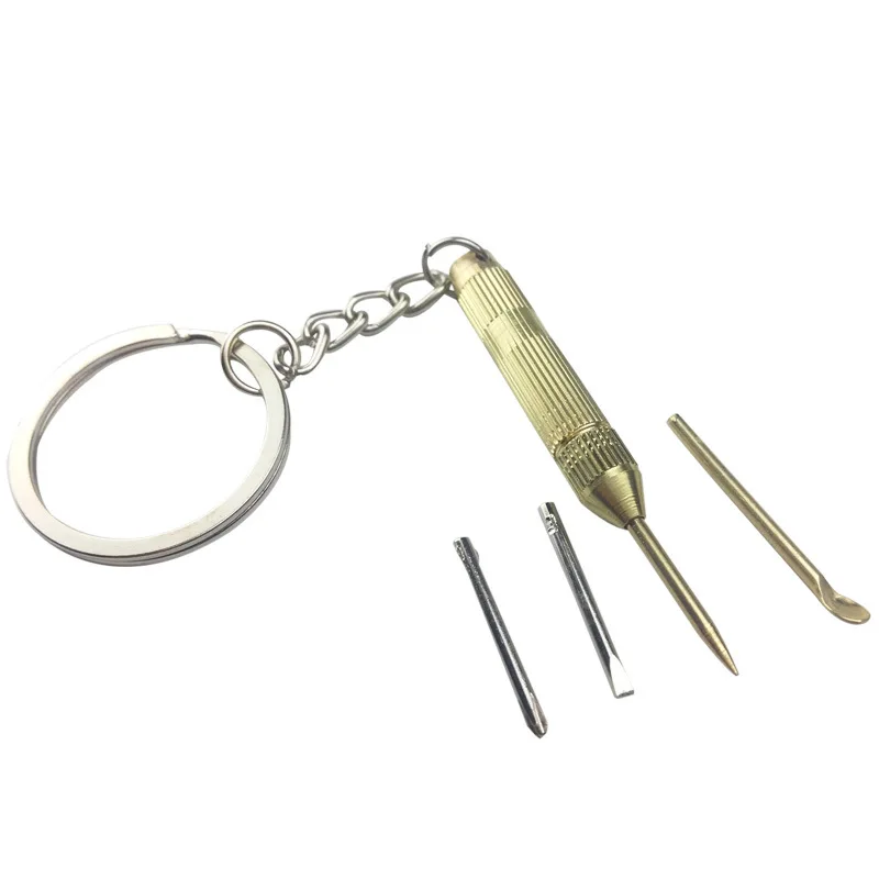

EDC woodworking combination tool portable ear spoon small screwdriver 4 key pendant woodworking tools
