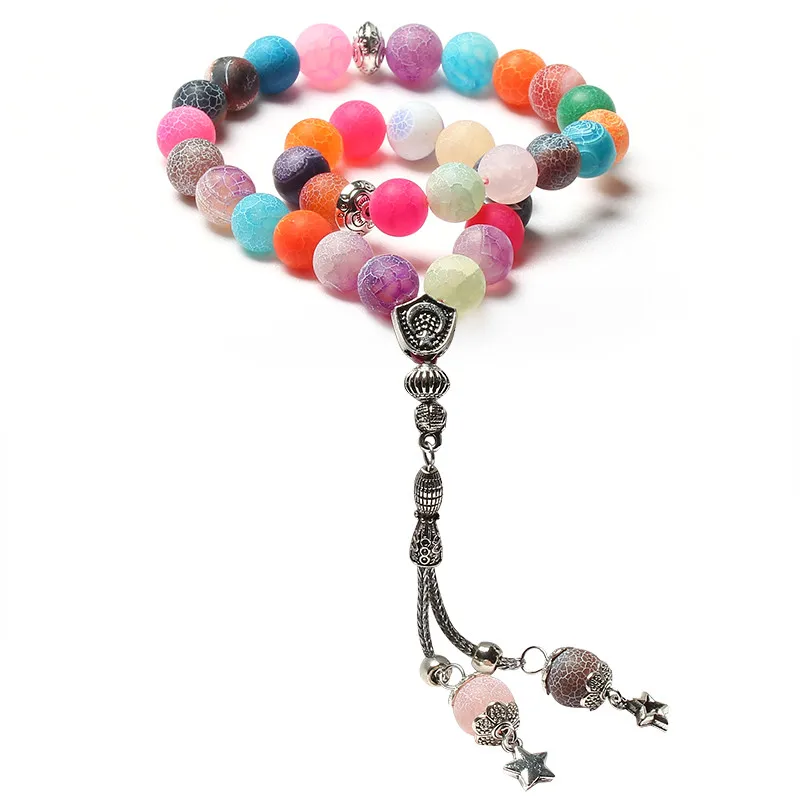LOSHEREN натуральные Агаты цвета камня Tasbih 33 бусины металлическая кисточка