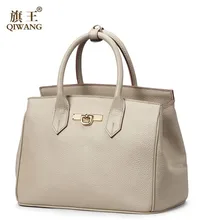 Top quality genuine leather bag QIWANG famous brands fashion gray women handbags Shoulder Messenger Bag Luxury women bag