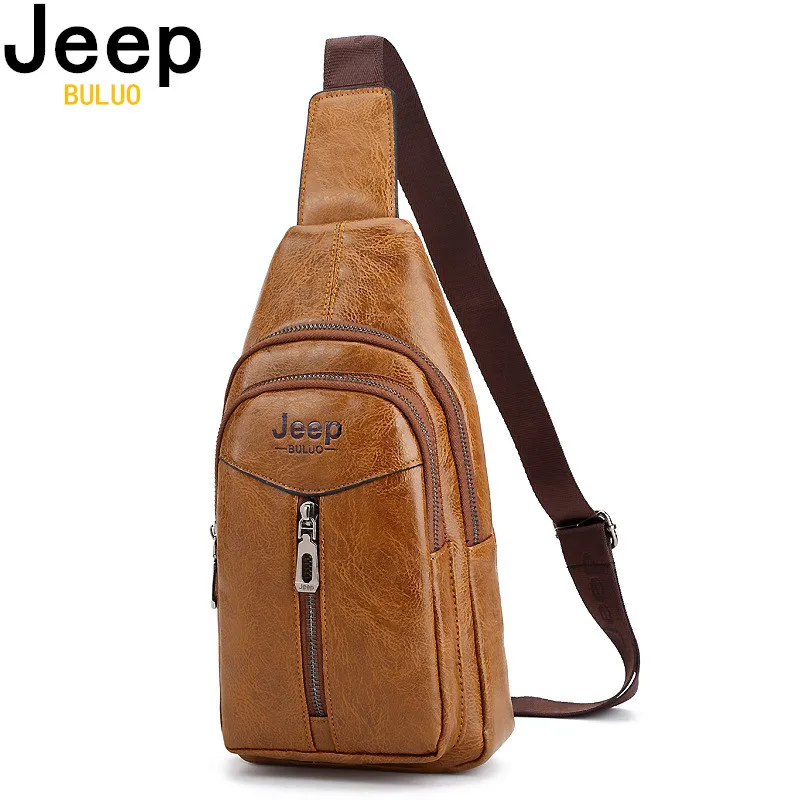 Мужская сумка на плечевом ремне jeep buluo нагрудная цвета хаки кожаная слинг модная