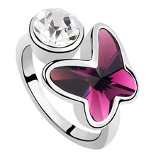 Corea Joyería de Moda Para Las Mujeres de La Mariposa Anillos de Cristal de Swarovski del Oro Blanco Plateó Bijouterie 6728