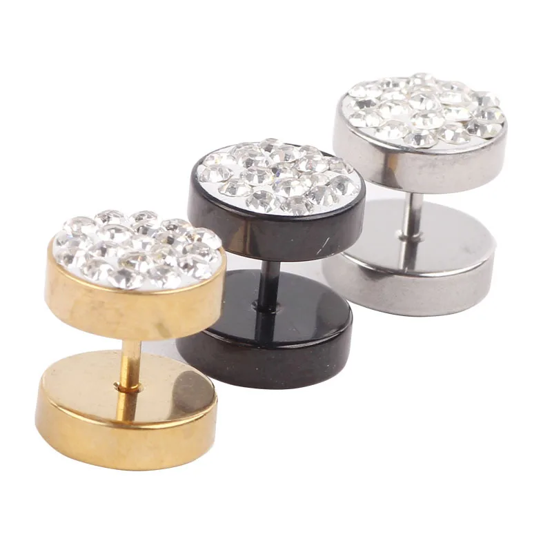 JK Punk Mens Women 1pcs Crystal Stainless Steel Ear Stud Earrings