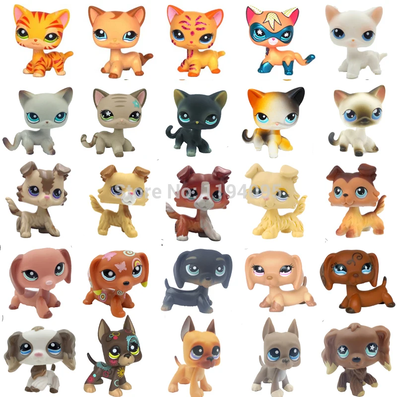 

real pet shop lps toys collection standing short hair cat old rare animal figure dog dachshund crocker spaniel collie great dane