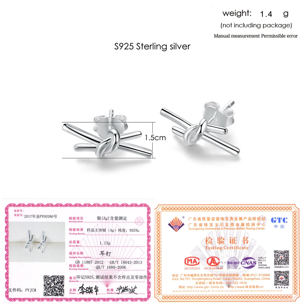 LAMOON 2017 New Bow-knot Shaped 100% Real 925-Sterling-Silver Stud Earrings S925 Fine Jewelry For Women Girl Gift LMEY273