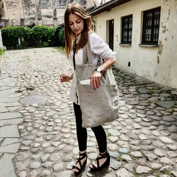 Large ECO Fashion Durable Women Student Cotton Linen Single Shoulder Bag Shopping Tote Flax Canvas Shopping Bags 1