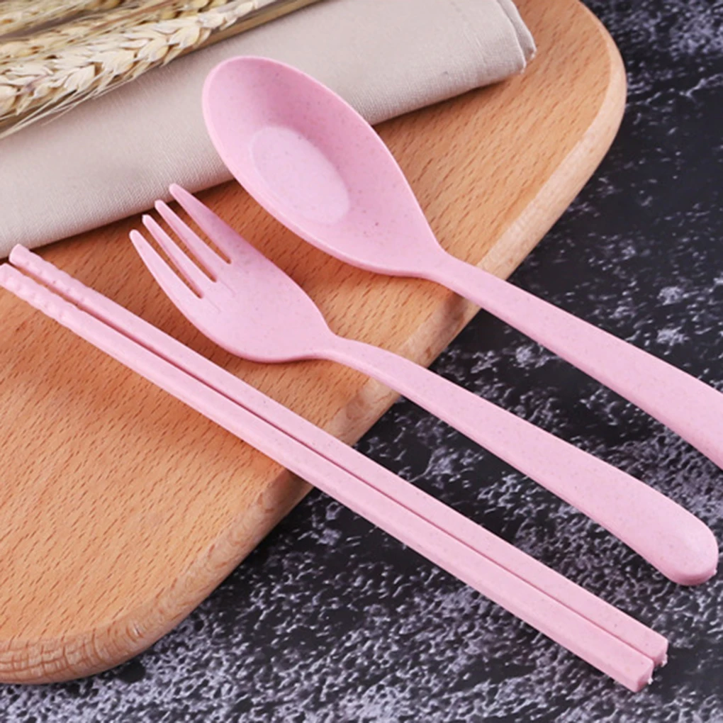 Simple Plastic Chopsticks Spoon Fork Tableware Set Portable Gift Box Adult School Travel Picnic