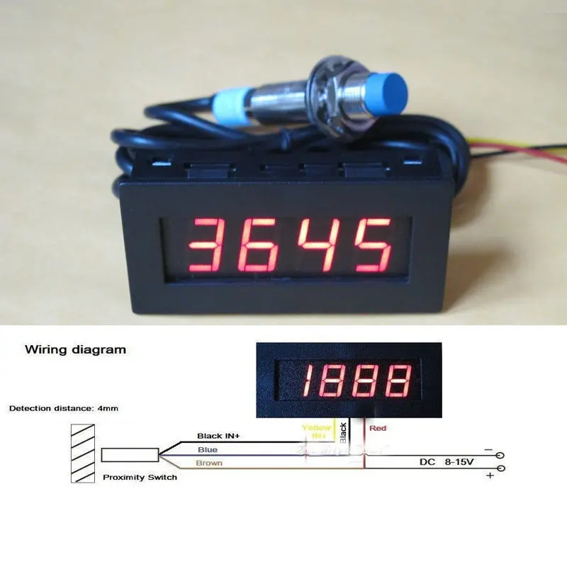Digital LED Punch Tachometer RPM Speed Meter 5 9999RPM Tacho Gauge
