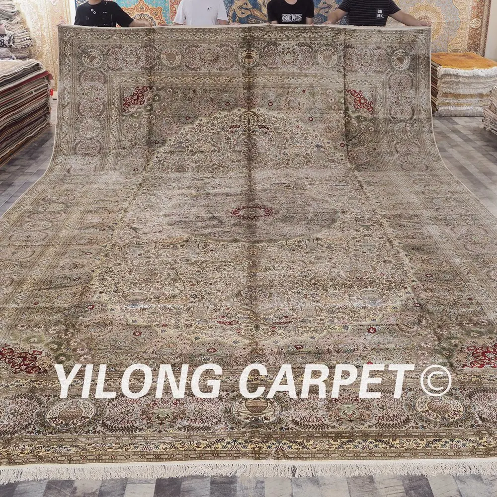 Yilong 12'x18 восточных ПЕРСИДСКИЙ Прочный люкс ручной работы шелк на шелке Восточный ковер для продажи (SCH046A12x18)