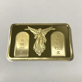 

20 pcs Sample order The Jesus Commandents bullion bar 1 OZ 24K gold plated ingot badge 50 mm x 28 mm home decoration bars