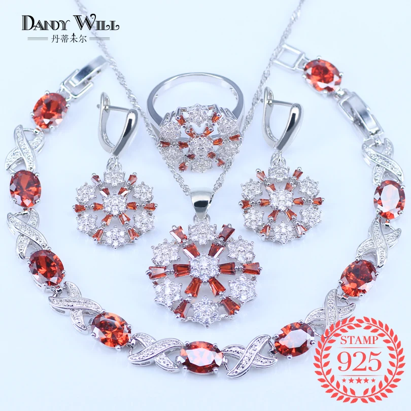 Promotion Distinctive Red Created Jewelry Set 925 Stamp Silver