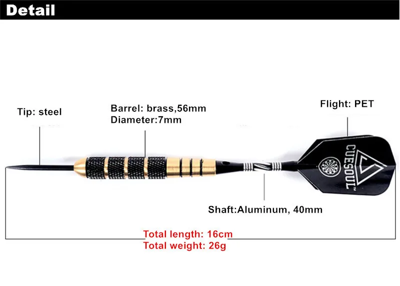 Cuesoul 26 г 16 см 3 шт. Латунь баррелей Сталь Совет Дартс для профессиональных Дарт игры с высокое качество