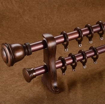 

Quality full hand-made paint 28mm /.125-IN Dia. high density double AL draperyrod+Walnut Trumpet finial+brackets Good loading