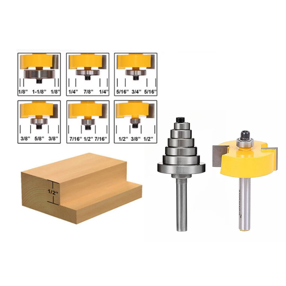 1 Set Carbide Tipped Woodworking Router Bit 1/2 Inch Height with 6 Bearings Rabbet Router Bit & Bearing Set 1/4 Inch Shank