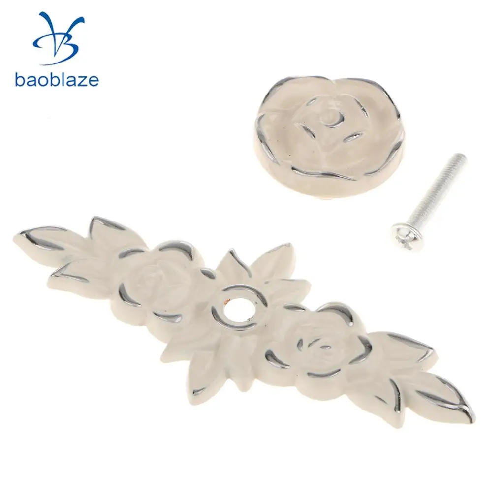 Baoblaze Elegant Flower Rose Pull Knobs Handles for Door Kitchen Dresser Cabinet Drawer Cupboard Wardrobe Door