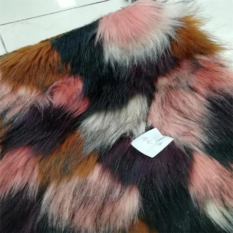 

Jacquard plush cloth multicolor fox fur rainbow simulation fur DIY faux fabric 45-60mmpile long