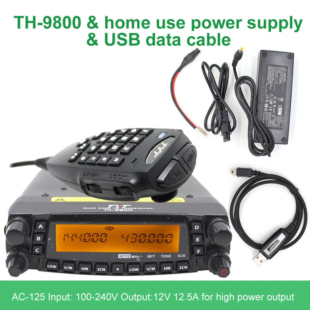 TYT TH-9800 Plus автомобильный мобильный радиоприемник Walkie Talkie 50 км трансивер Quad Band двойной дисплей ретранслятор скремблер TH9800 S/N 1901A - Цвет: TH9800-USB-AC-125