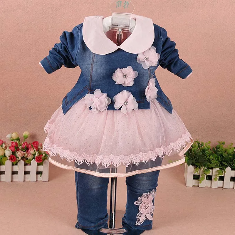 Комплекты одежды для девочек; коллекция года; сезон весна-осень; Модная Джинсовая одежда для маленьких девочек; детская одежда; комплекты одежды для маленьких девочек на день рождения - Цвет: F10412-Pink