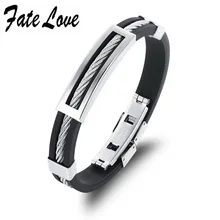 Повседневное Pulseira masculina реальные силиконовые Сталь браслет и браслет 19.5 см Best друзья браслет индивидуальность Тип черный fl946
