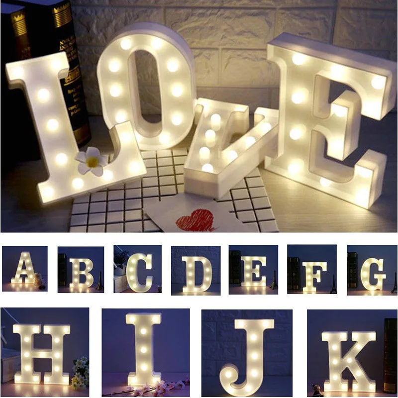 

26 letters white LED single night light tent sign Alphabet lamp for birthday New year Valentine's Day decoration
