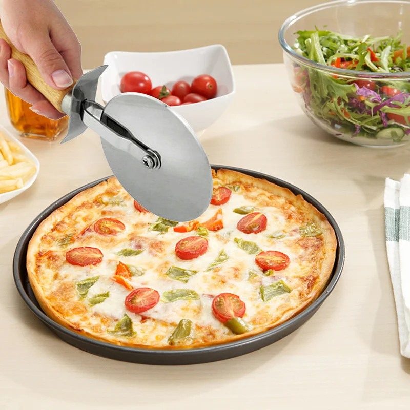 Delidge 1 шт. круглый нож для пиццы из нержавеющей стали с нож с деревянной ручкой резак для пиццы тесто макаронные изделия кухонные инструменты для приготовления пищи