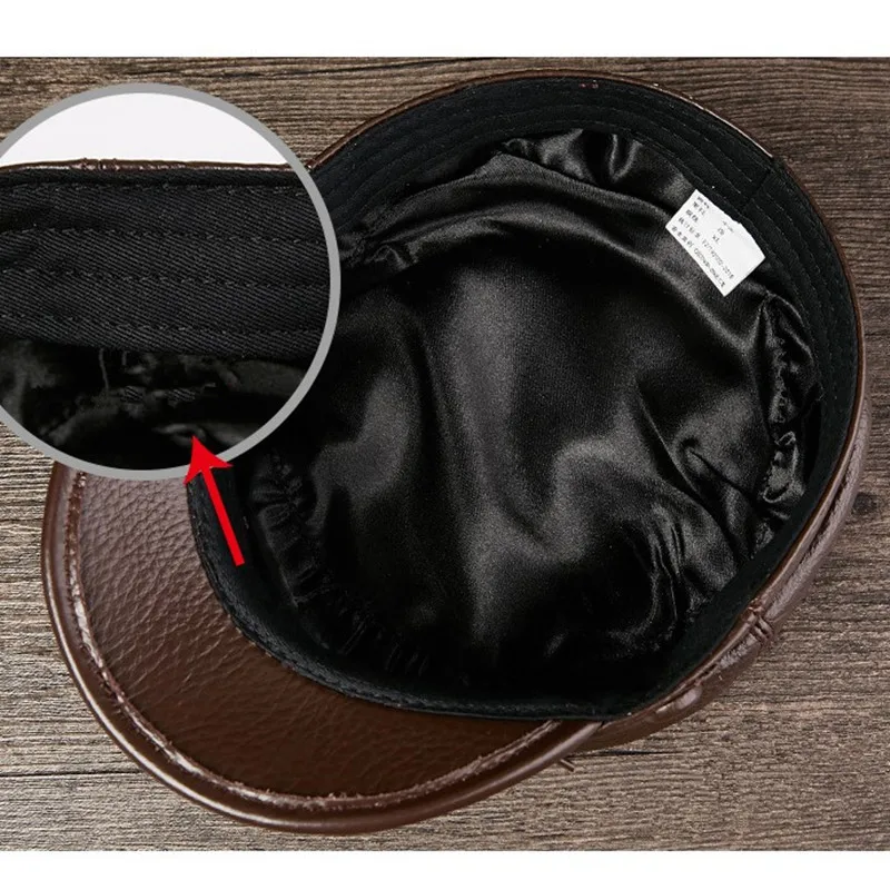  XdanqinX Elegant Genuine Leather Hat Autumn Winter Warm Cowhide Leather Military Hats For Men Women