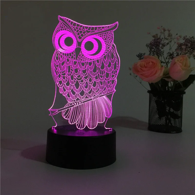 USB Творческий Сова 3D ночник освещение изменение LED Настольная лампа Рождество