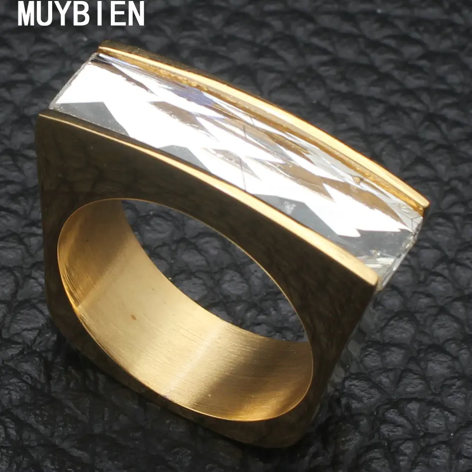MUYBIEN панк широкий корпус кольцо из нержавеющей стали золотое и серебряное кольцо с круглым крошечным AAA кубическим цирконием камень ювелирные изделия RBJKAEBE