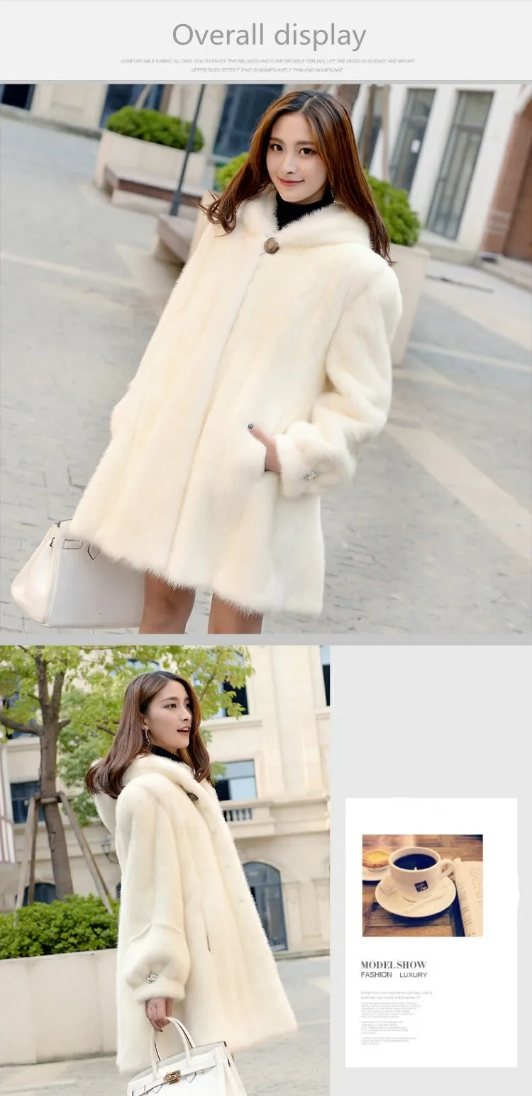 winter new real whole piece of mink fur coat women's long section with hooded young fashion generous mink fur coat