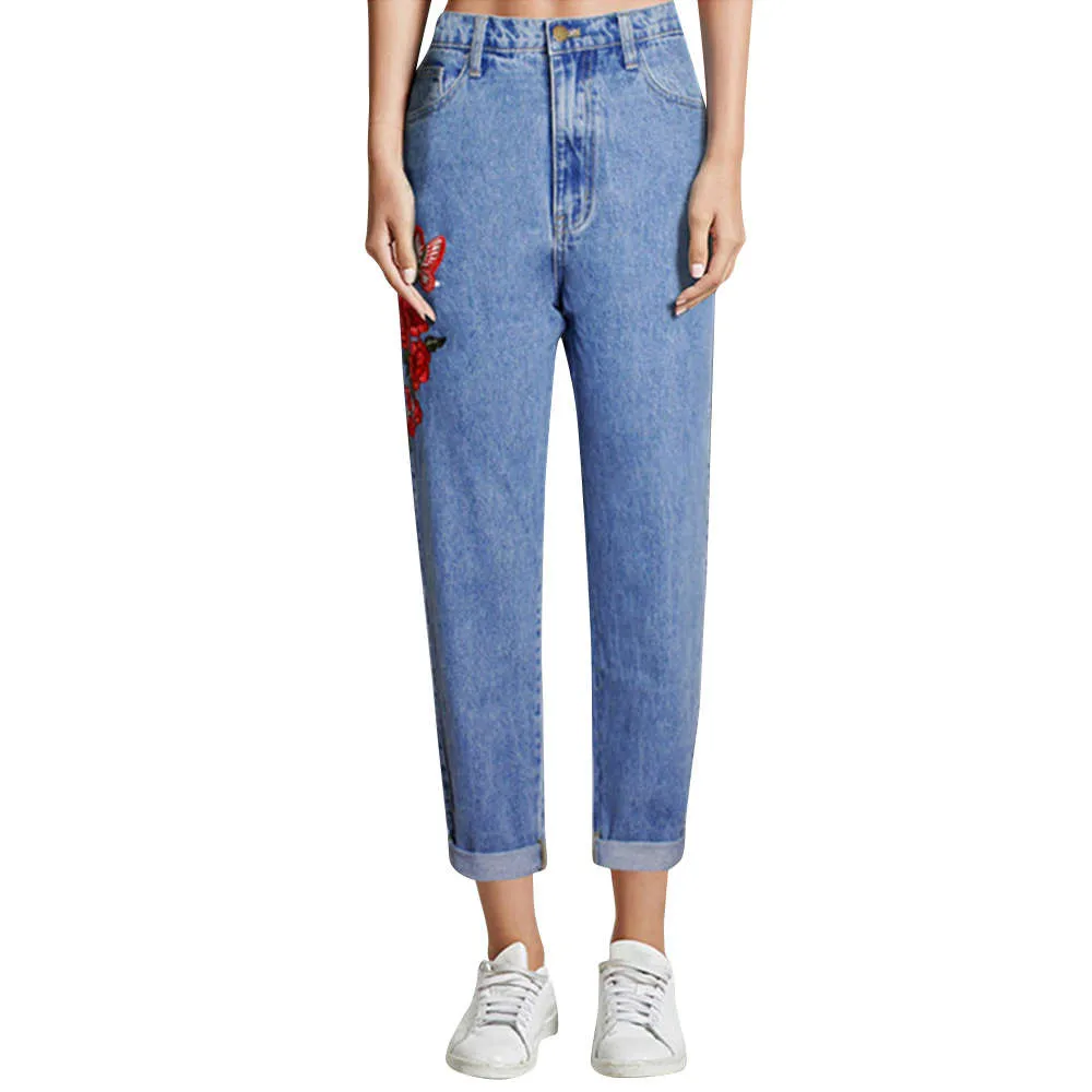 

JAYCOSIN 2019 jeans woman Fashion Street style embroidery jeans High waist jeans Push Up Legging Flexible Straight Pants 40#